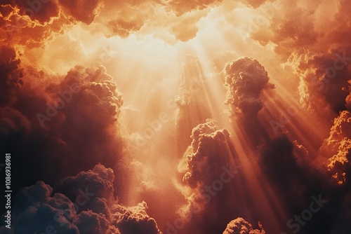 Worship and Prayer based cinematic clouds and light rays background useful for divine, spiritual, fantasy concepts photo