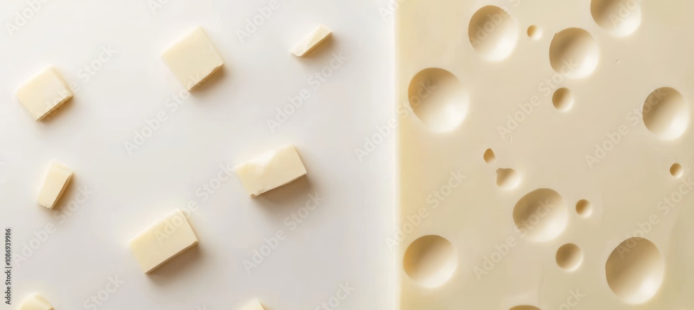 Cheese Slices and Cubes on White Background