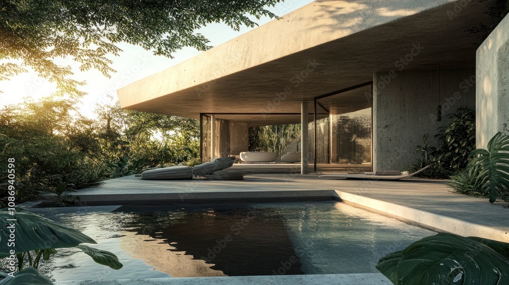 Tranquil Luxury Villa: Modern Concrete Architecture, Lush Tropical Garden, Infinity Pool Tranquil Luxury Villa: Modern Concrete Architecture, Lush Tropical Garden, Infinity Pool