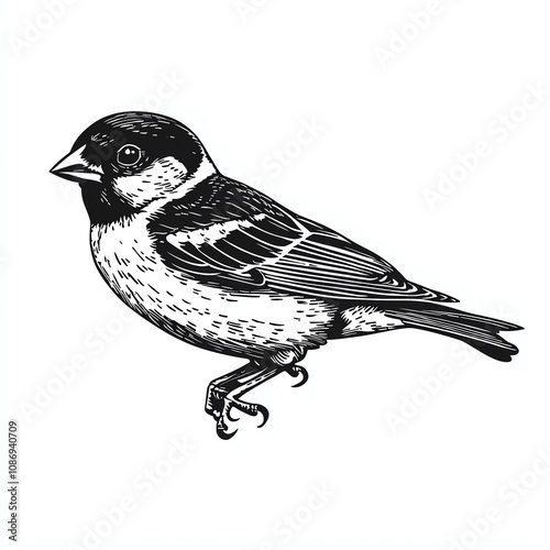 Sparrow isolated vector illustration in linocut style