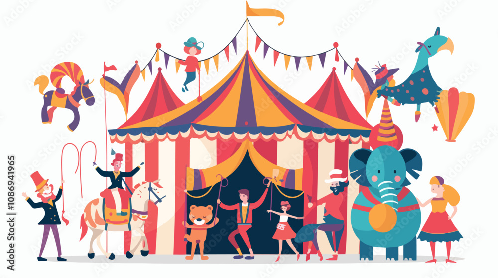 Flat Vector Circus Performance Isolated on White Background Flat Vector Circus Performance Isolated on White Background