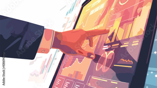 Close View of Businessman Touching Screen with Market Data Analysis on Digital Device