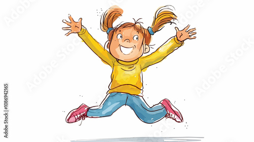 Smiling Child in Playful Mood, Hand-drawn Illustration