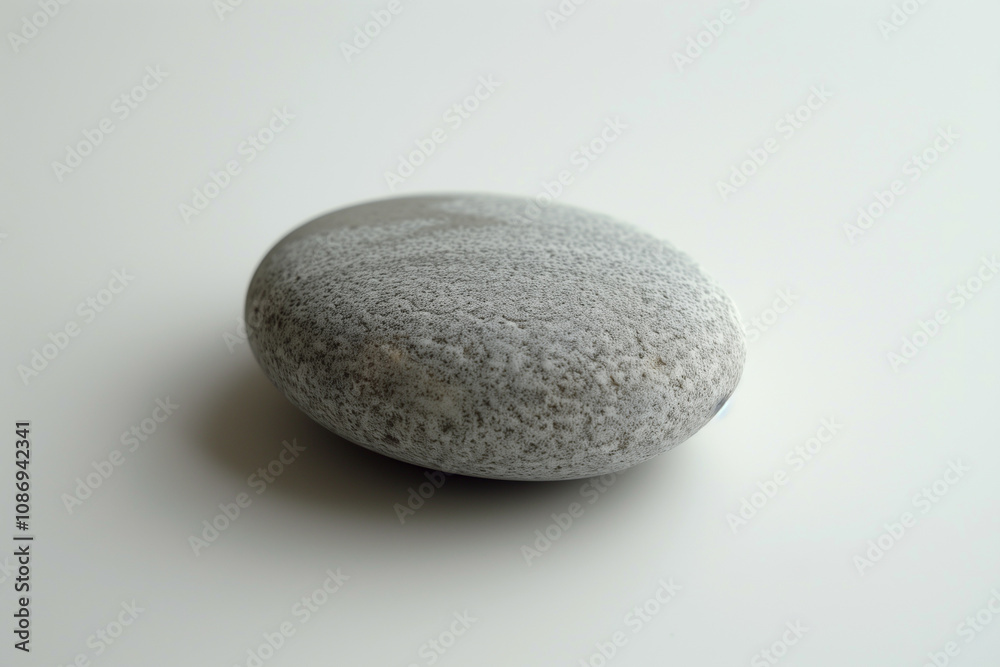 A smooth, round stone placed precisely in the center of a white surface. A smooth, round stone placed precisely in the center of a white surface.