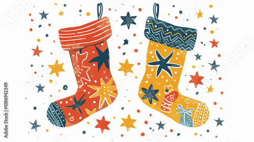 Christmas Stocking with Stars Vector Illustration - Festive Holiday Decoration Design