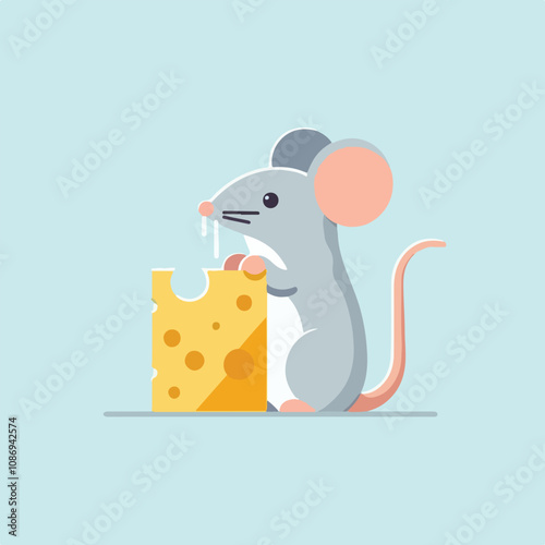 vector image of a cute mouse eating cheese