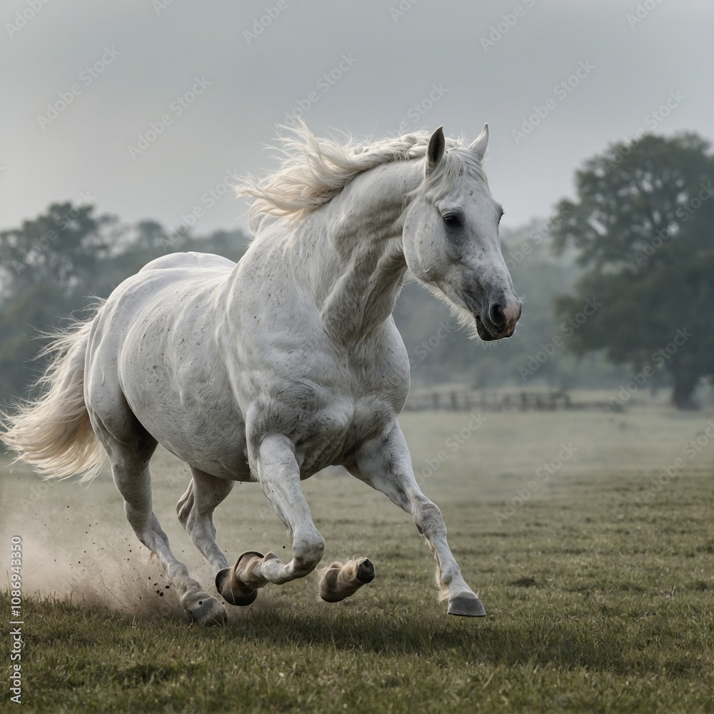 A majestic white horse galloping across an open field, set against a white backdrop.
A majestic white horse galloping across an open field, set against a white backdrop.