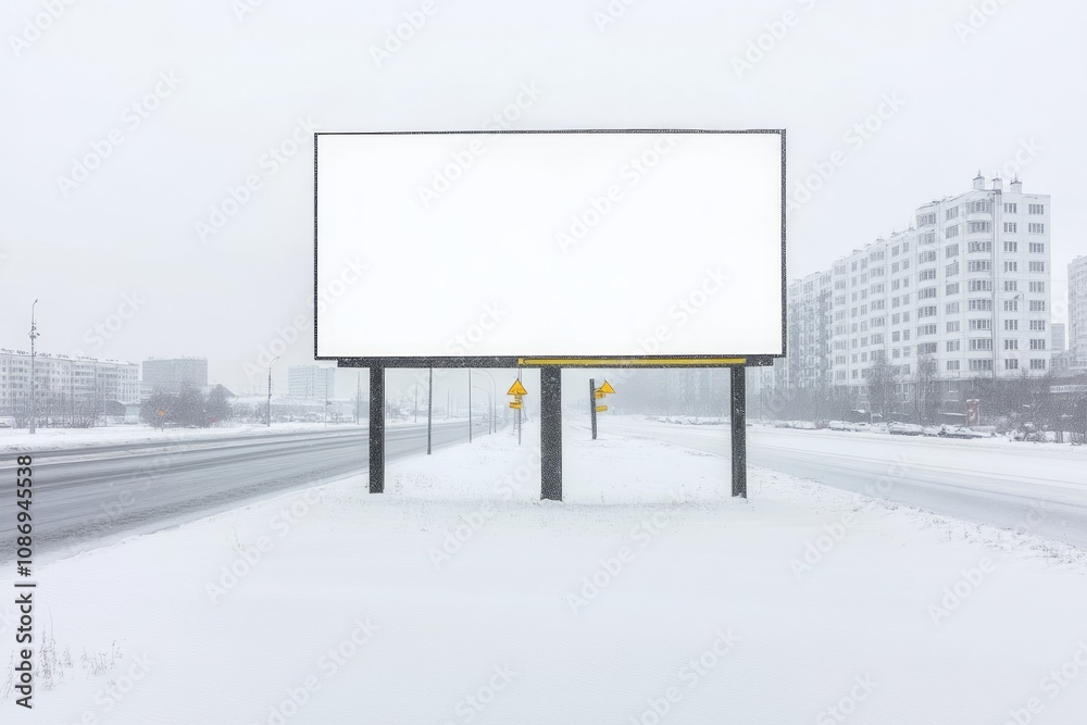 Obraz premium Blank Billboard in Snowy Cityscape