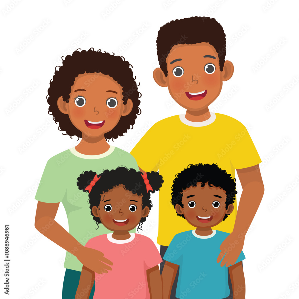 Happy African family portrait with father, mother, son and daughter
Happy African family portrait with father, mother, son and daughter