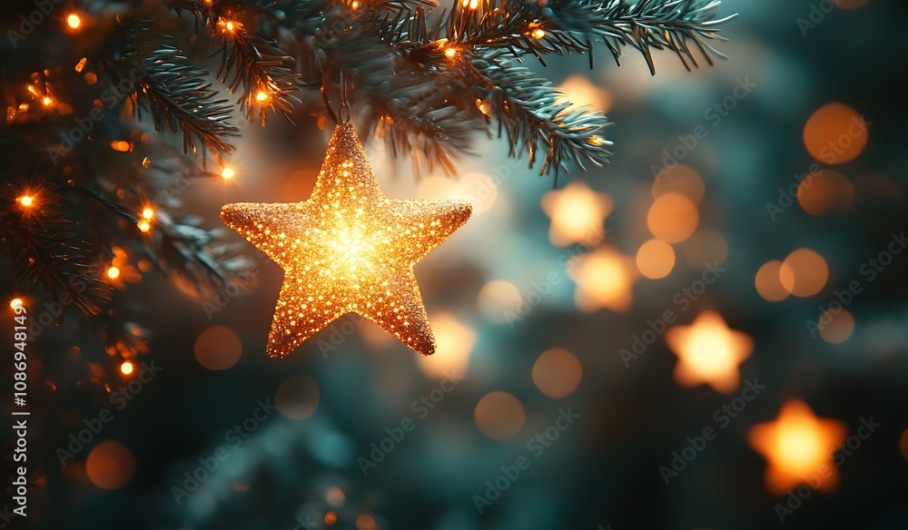 Star Shaped Light on a Tree Branch for Festive Illumination