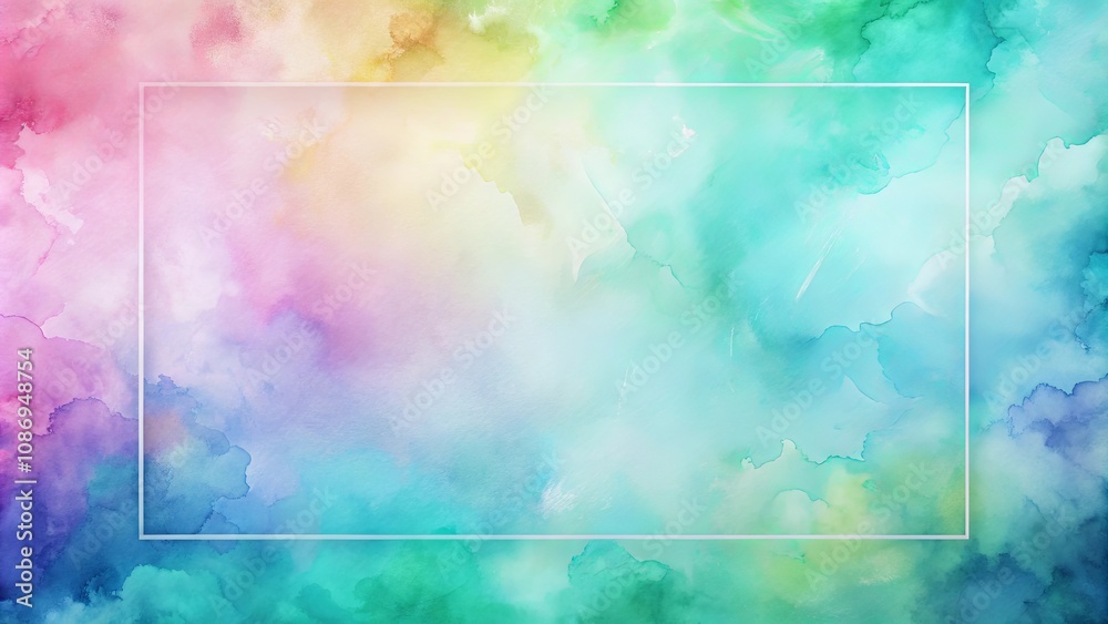 Obraz premium Pastel Watercolor Background with a Subtle Rectangular Frame for Design Projects