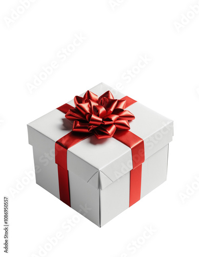 gift box with red ribbon png, christmas gifts, transparent background, cut out