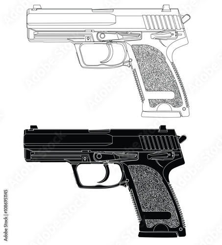 Black and white modern pistol vector illustration