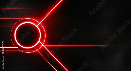 Abstract circular design with glowing red and white neon lights on a dark black background, evoking futuristic and digital themes.
