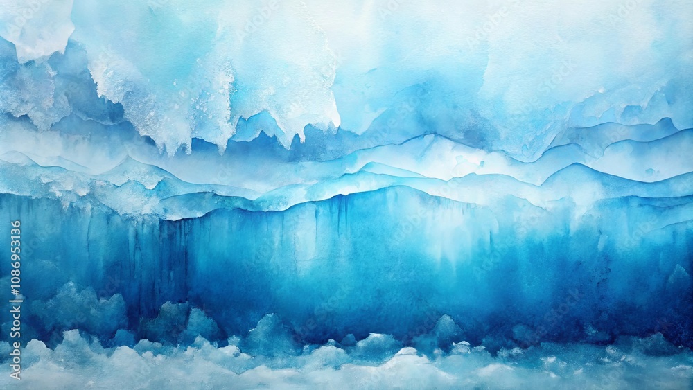 Fototapeta premium Abstract Watercolor Landscape of Serene Blue Mountains and Icy Peaks