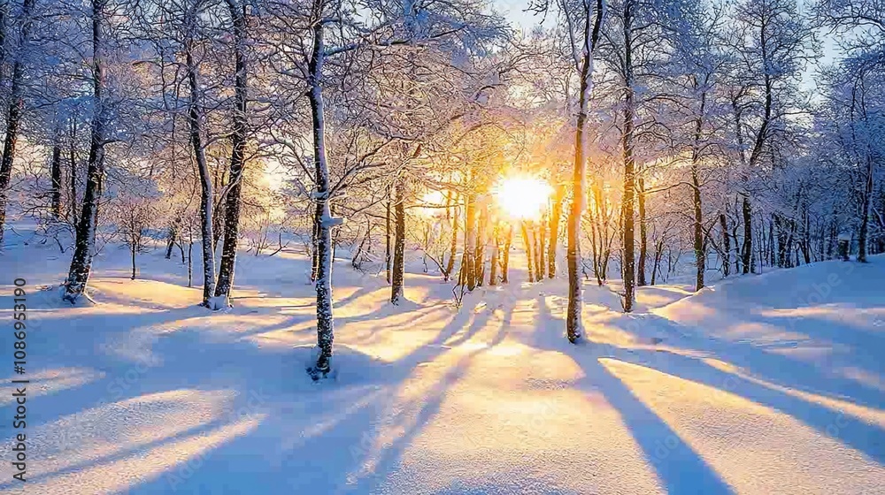 Sunrise in a Snowy Forest: A Serene Winter Morning Sunrise in a Snowy Forest: A Serene Winter Morning
