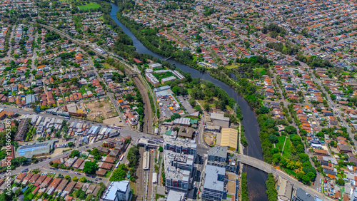 Photography Panoramic aerial drone view of western Sydney Suburbs of Canterbury Burwood Ashf