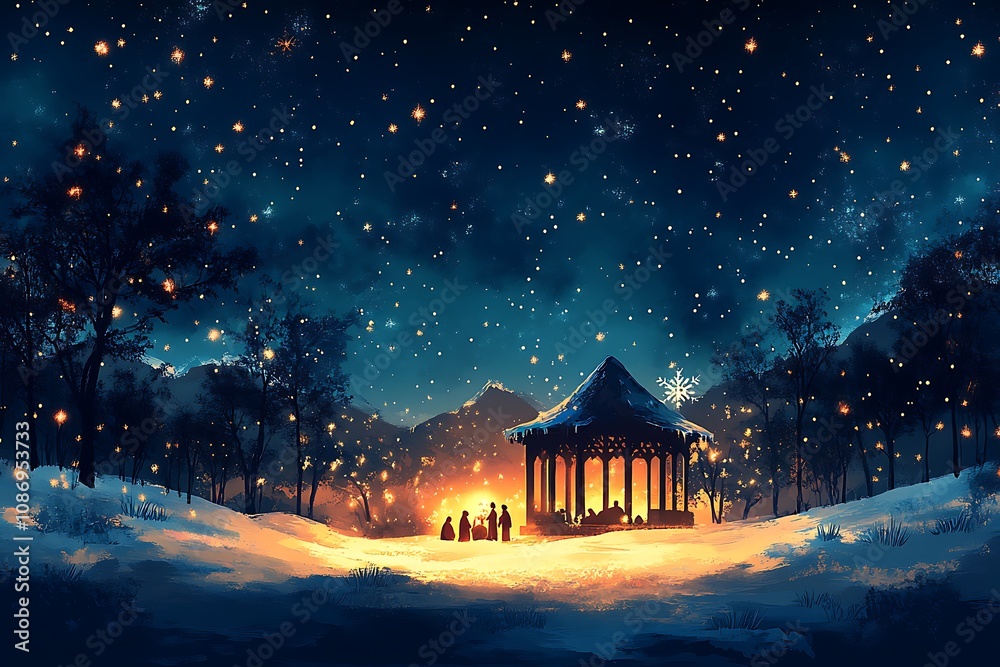 Fototapeta premium A Gazebo Surrounded by Snow in a Winter Landscape