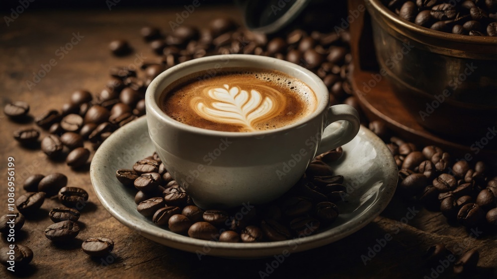 Aged coffee beans in rustic setting Aged coffee beans in rustic setting