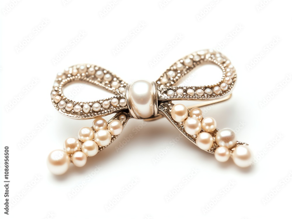 Elegant pearl brooch with intricate design on white isolated background. Elegant pearl brooch with intricate design on white isolated background.
