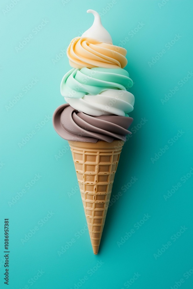 Delicious swirl ice cream cone showcasing vibrant colors against a bright backdrop, perfect for summer cravings. Delicious swirl ice cream cone showcasing vibrant colors against a bright backdrop, perfect for summer cravings.