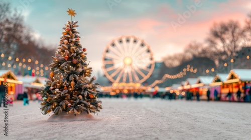 Festive Christmas tree at winter market