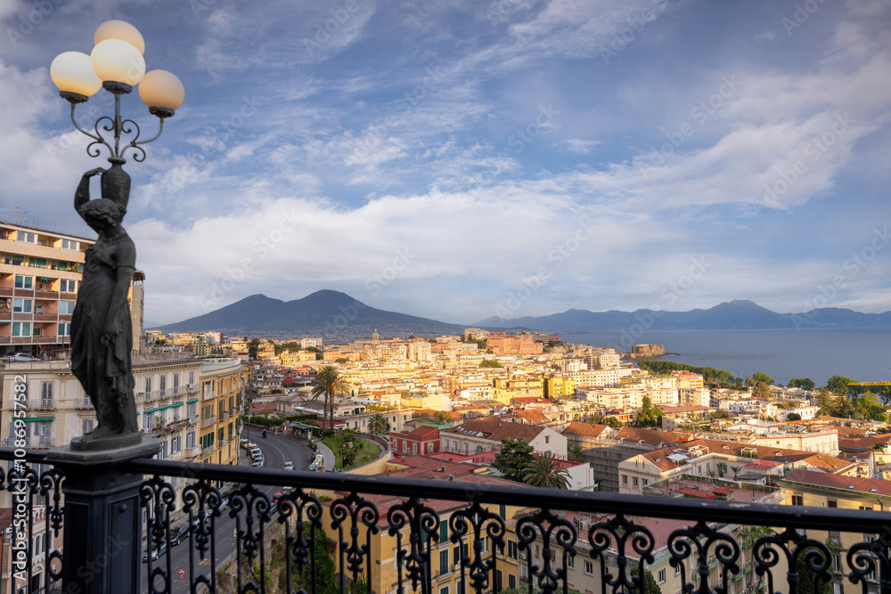 Panoramic view of Naples with Vesuvius mount