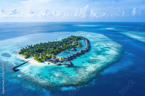 Tranquil Thulusdhoo Island Surrounded by the Vibrant Blue Sea Under a Clear Sky in Kaafu Atoll, Maldives