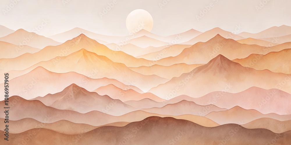 Obraz premium Serene Sunset Over Rolling Hills and Distant Peaks A Pastel Mountain Range Illustration