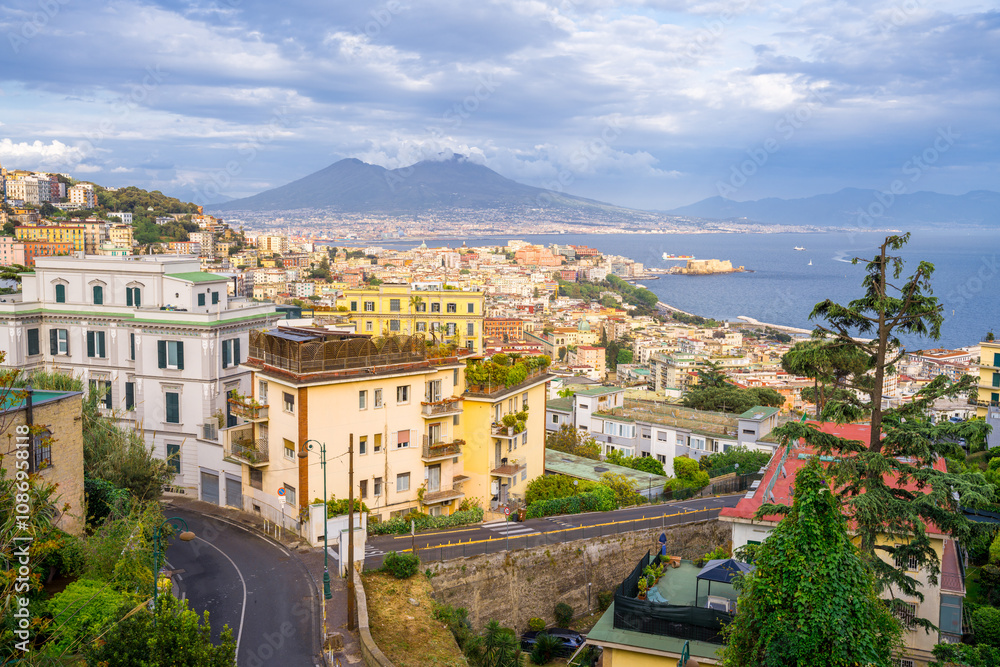 Panoramic view of Naples with Vesuvius mount