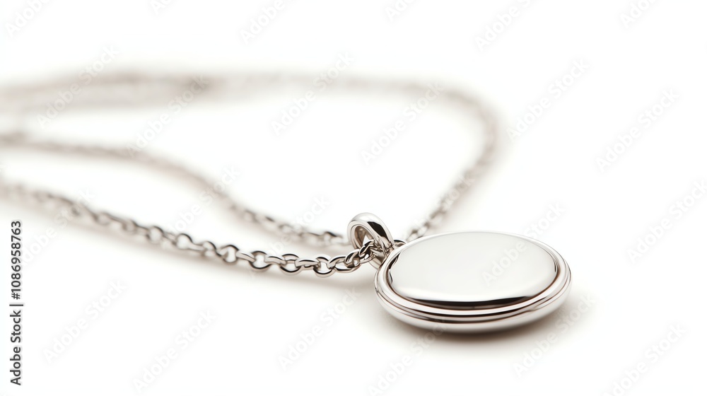 Simple silver necklace pendant on a delicate chain, white isolated background. Simple silver necklace pendant on a delicate chain, white isolated background.