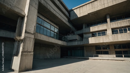 Brutalist contemporary architecture with concrete building section