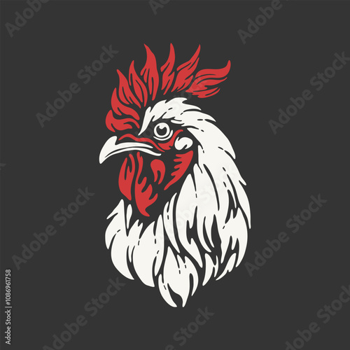 Vibrant Rooster Head Illustration on Dark Background