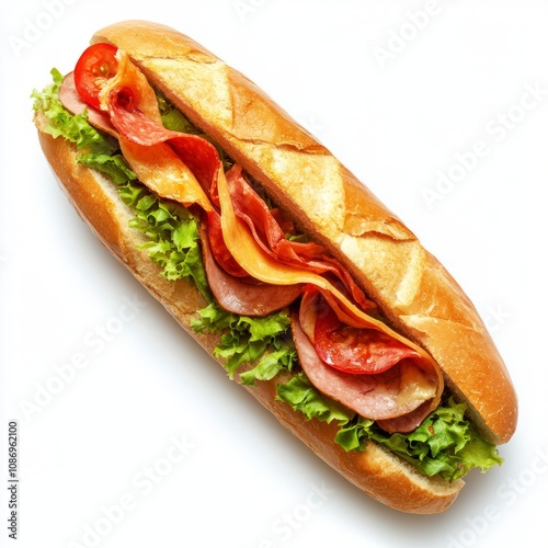 sub sandwich top view full length isolated on white background