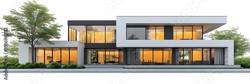 Modern villa front elevation mockup with sharp angles and large windows for text and commercial use
