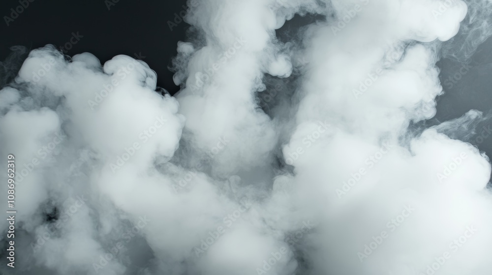 Thick white smoke swirling in a dark background, creating a mysterious and dramatic atmosphere during a creative art project Thick white smoke swirling in a dark background, creating a mysterious and dramatic atmosphere during a creative art project
