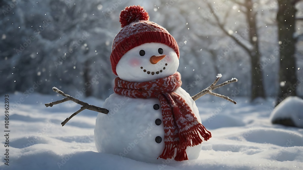 Fototapeta premium Cheerful snowman on a Christmas evening.