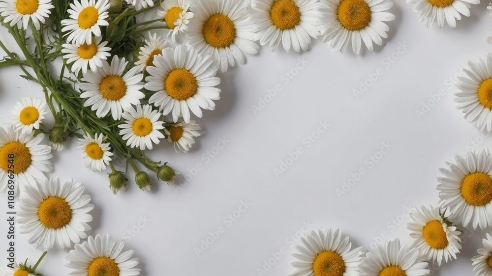 Obraz premium Creative flat lay of chamomile and daisy buds