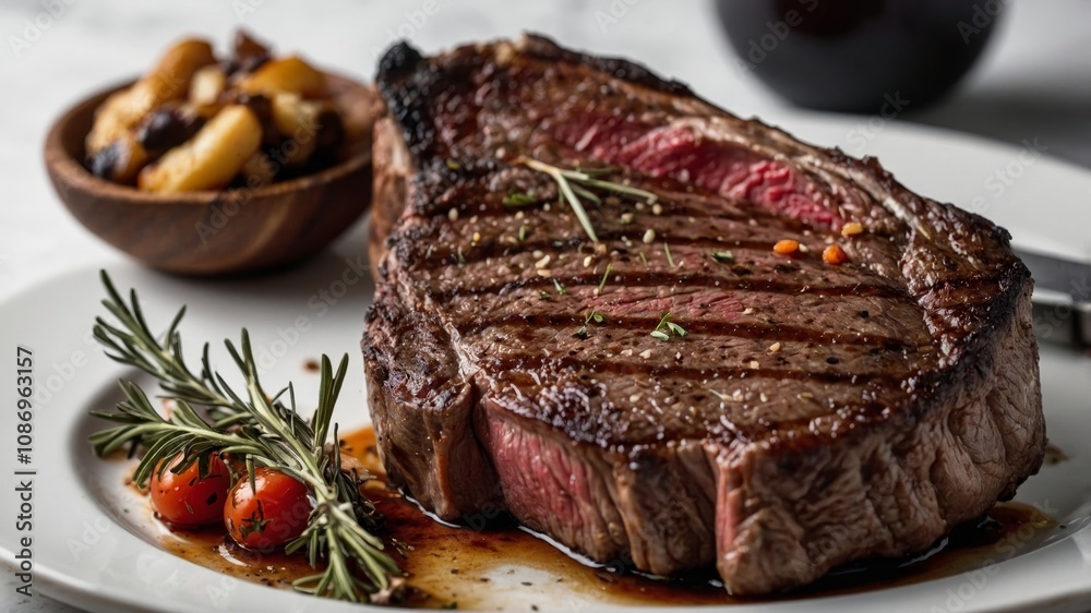 Dry aged ribeye steak on white background Dry aged ribeye steak on white background