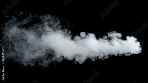 Steam, smoke, vapor isolated on black background. Smoke steam spray, abstract vaporing water, texture of cold mist, hot vapor, fog effect closeup, black screen. Hot food, drink. Overlay using