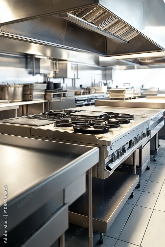 Modern Hotel Restaurant Industrial Kitchen Interior, With Stainless Steel Equipment Appliances. Modern Hotel Restaurant Industrial Kitchen Interior, With Stainless Steel Equipment Appliances.