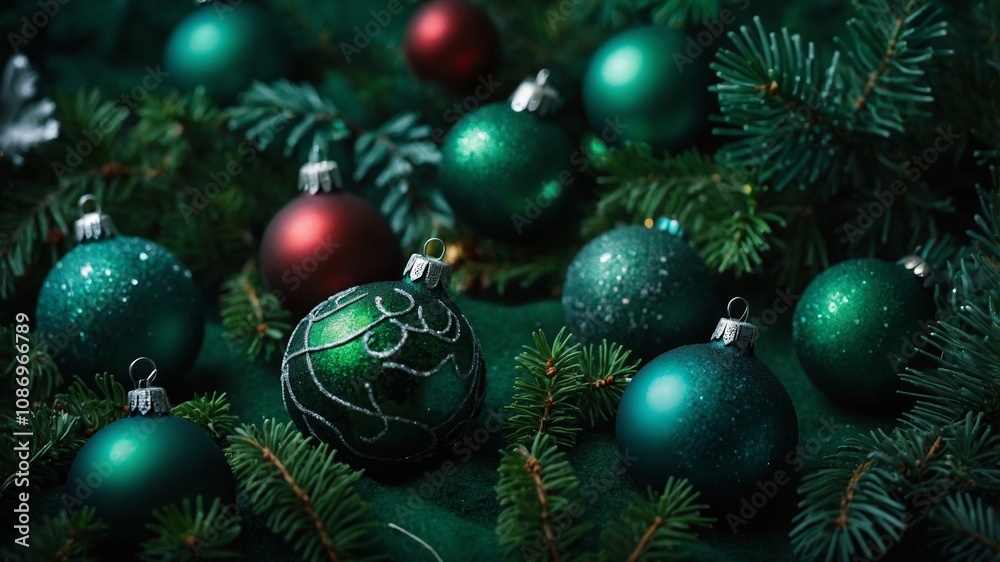 Green christmas background with festive holiday elements Green christmas background with festive holiday elements