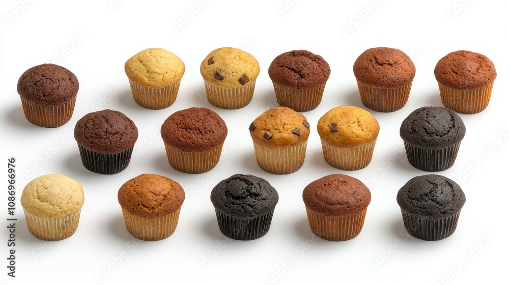 Assorted flavorful muffins displayed bakery food photography bright studio top-down view coffee pairing concept