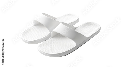 Pair of white beach slippers, design mockup, isolated transparent background photo