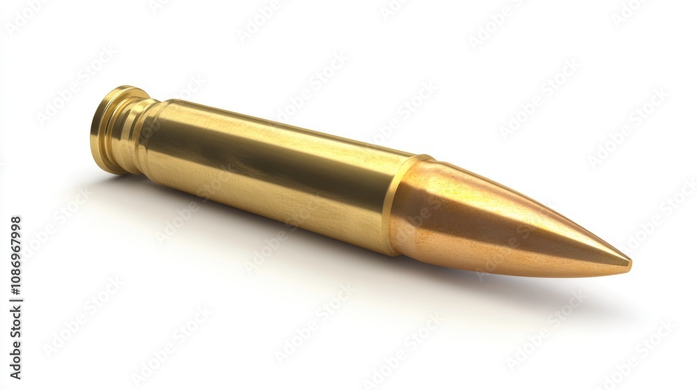 Polished Bullet Cartridge Shell in Side Profile on White Background Polished Bullet Cartridge Shell in Side Profile on White Background