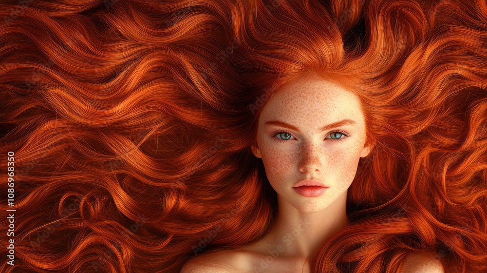 Stunning Model with Vibrant Red Curls: An Elegance in Hair Care and Fashion Stunning Model with Vibrant Red Curls: An Elegance in Hair Care and Fashion