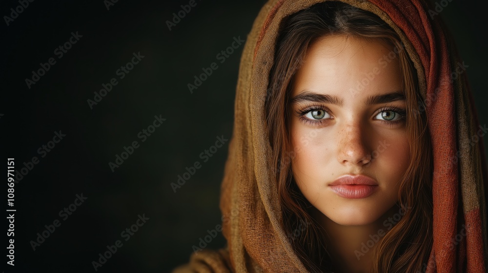 Portrait of a beautiful young biblical woman in dark background Portrait of a beautiful young biblical woman in dark background