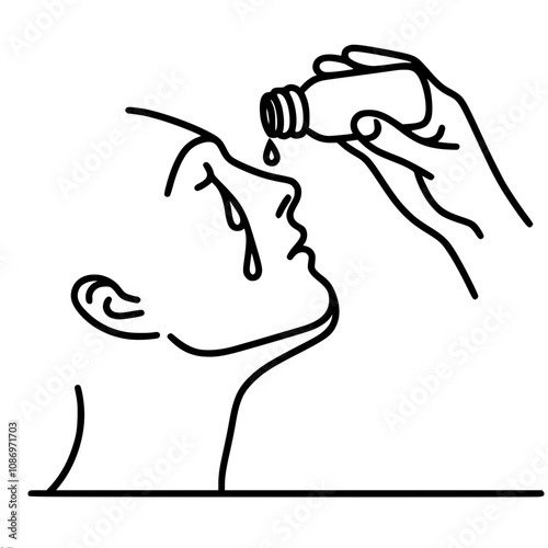 Illustration of eye drops application on female face with hand