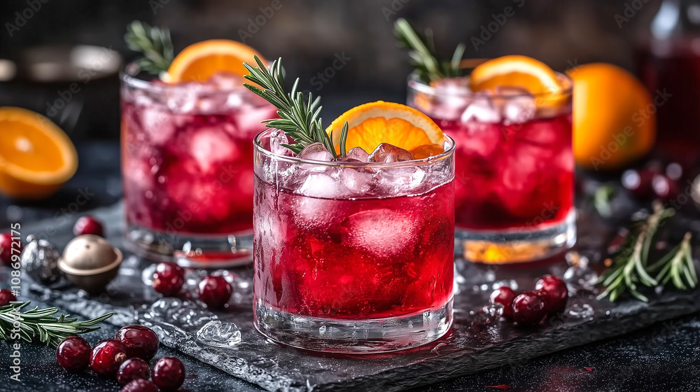 Refreshing fruit cocktail with mint and ice served in a glass on a dark background. Refreshing fruit cocktail with mint and ice served in a glass on a dark background.