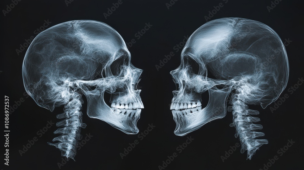 Two X-Ray Skulls Facing Each Other